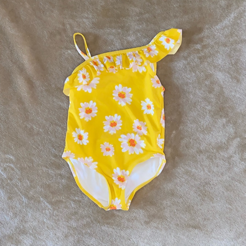 Yellow Floral Kids Swimwear